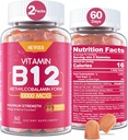 NEVISS Vitamine B12 10000 mcg (Methyl B12) Gommies avec vitamine D3, vitamine B9 Folate, vitamine C, pour stimuler l'énergie et le métabolisme, système nerveux, os forts, soutien immunitaire, sucre faible, 120 Compte