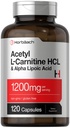 Horbäach Acetyl L Carnitine HCL & Alpha Acide lipoïque 1200mg , 120 capsules Complexe ALC ALA , Supplément sans OGM et sans gluten