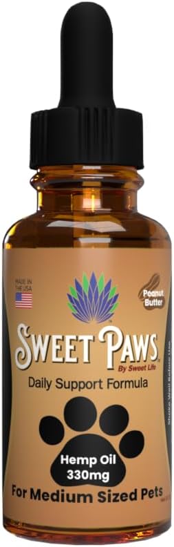 Sucré Paws Huile de chanvre Moyen Animaux de compagnie Taille aider chiens et chats avec l'anxiété, la douleur, le stress, le sommeil, l'arthrite et les saisies Relief