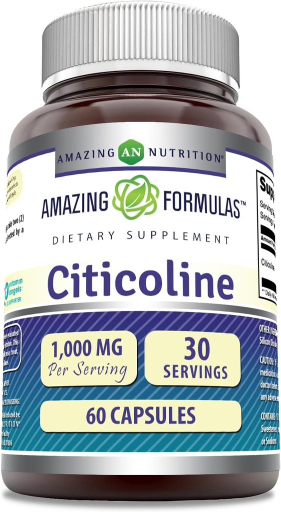 Formules étonnantes Supplément citicoline $ 1000 Mg par service $ Capsules $ Non-GMO $ Sans gluten $ Fabriqué aux États-Unis (1 Pack, 60 Compte)