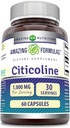Formules étonnantes Supplément citicoline $ 1000 Mg par service $ Capsules $ Non-GMO $ Sans gluten $ Fabriqué aux États-Unis (1 Pack, 60 Compte)