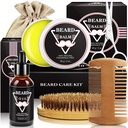 ABUDICS Cadeaux pour hommes, kit de barbe, kit de peigne de barbe avec/huile de barbe Baume de barbe Brosse de barbe Ciseaux de barbe de barbe, cadeaux pour papa Maris L'ami garçon