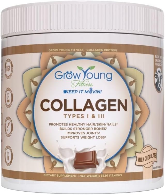 Grow Young Fitness Collagen Protein - chocolat au lait, favorise la peau, les os, les articulations, perte de poids, sans sucre (12,41 oz) (1 paquet, 20 portions)