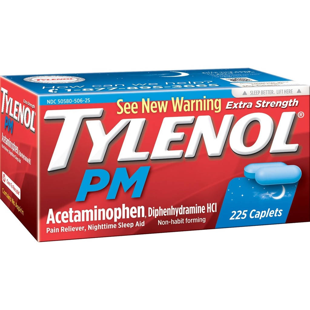 Tylenol Pm extra-fort anti-douleur + aide au sommeil, 225 capsules (1 paquet)