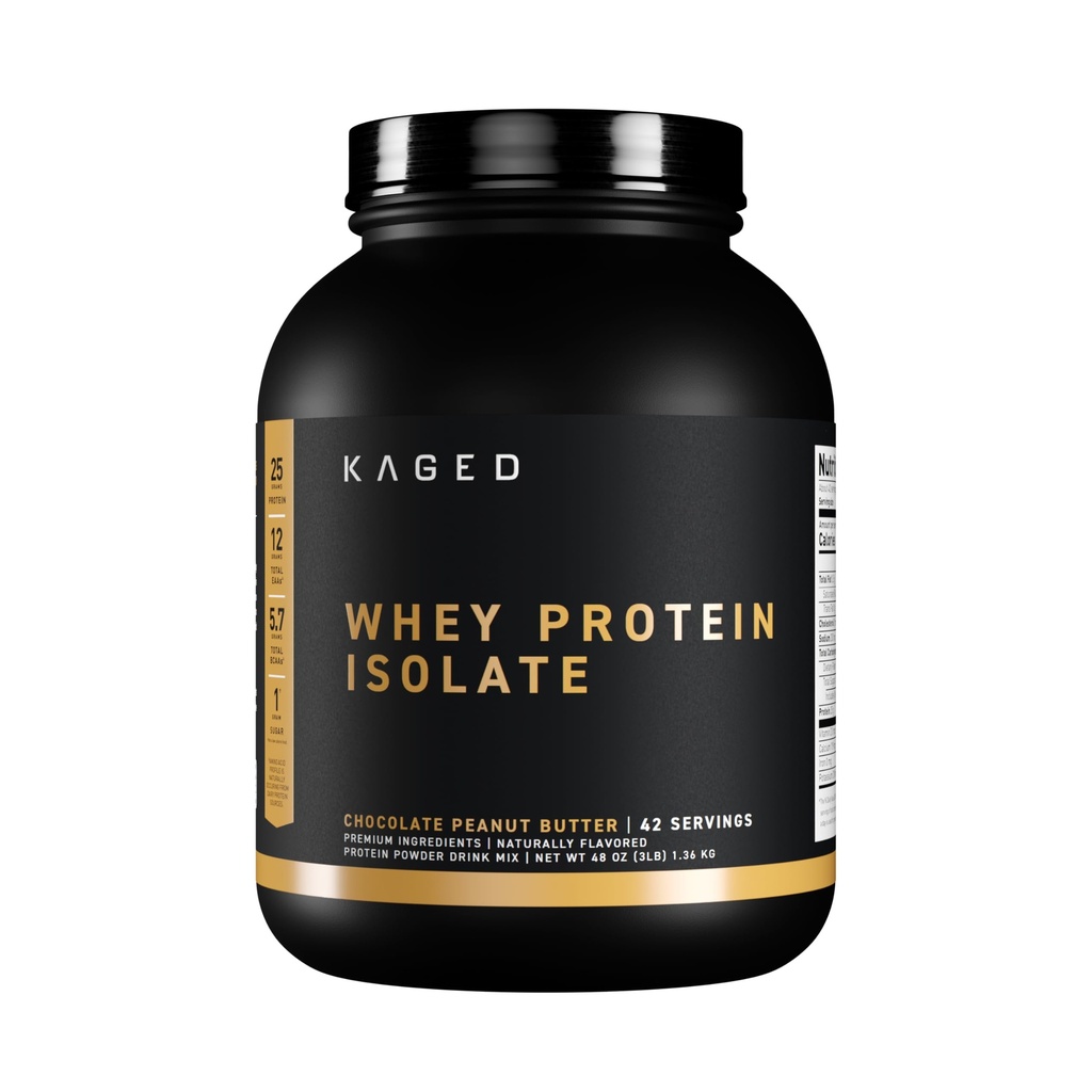 Powder Isolate de Whey Protein Kaged au chocolat Beurre d'arachides 100% Pure Low Lactose Whey.