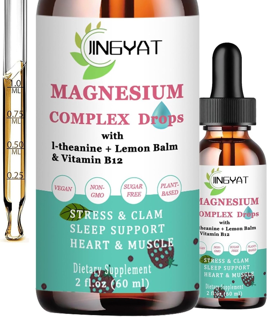 5-en-1 Gouttes de magnésium - 1000mg de glycinate de magnésium, L-Thréonate,Citrate,Taurate,Malate et l-théanine - Haute absorption Magnésium Liquide