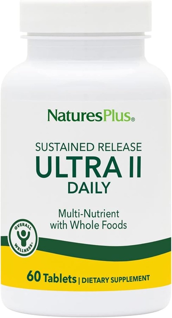 NaturesPlus Ultra II Daily - 60 comprimés - Multivitamine avec des aliments entiers pour le bien-être global - Soutient l'énergie et la santé immunitaire - Libération prolongée - 60 portions