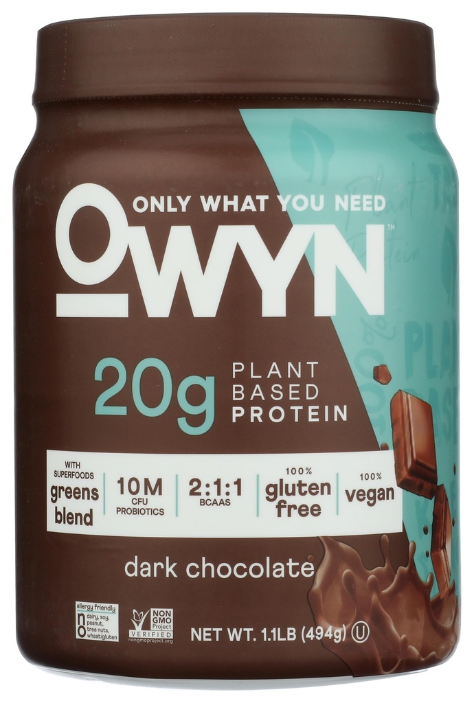 OWYN seulement ce dont vous avez besoin en poudre de protéines végétale, chocolat noir, 1,17 lb