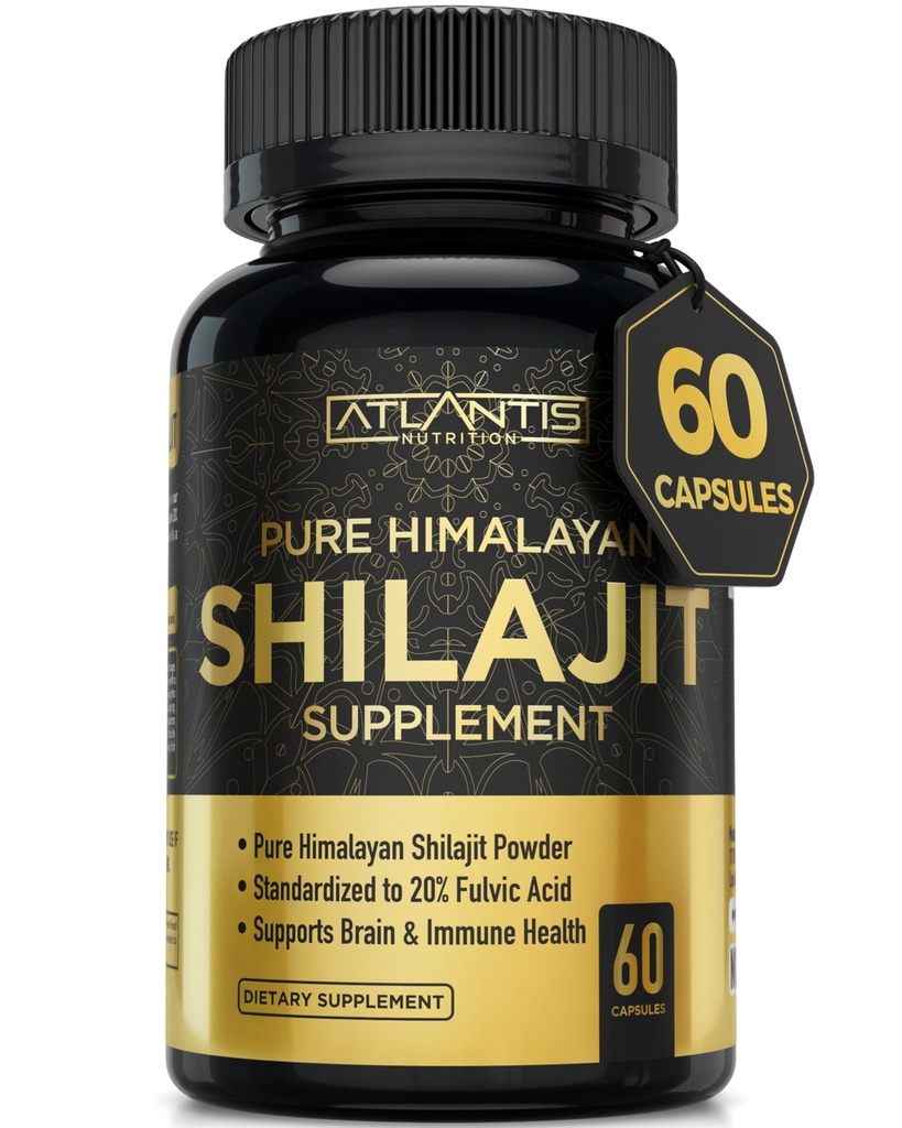 Atlantis Nutrition Himalayan Shilajit Capsules Formulées avec 20 % d'acide fulvic.