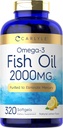 Huile de poisson de Carlyle Omega 3 Suppléments de 2000mg de 320 Softgels de EPA et DHA de 600mg de Total Omega-3 de non-OGM, pilules sans gluten