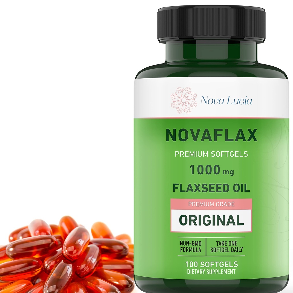 Nova Lucia Capsules d'huile de lin biologique 1000mg – Omega 3 6 9 Softgels pour cheveux, peau et ongles – Non-OGM, sans gluten, sans hexane, facile à avaler – 100 Softgels liquides