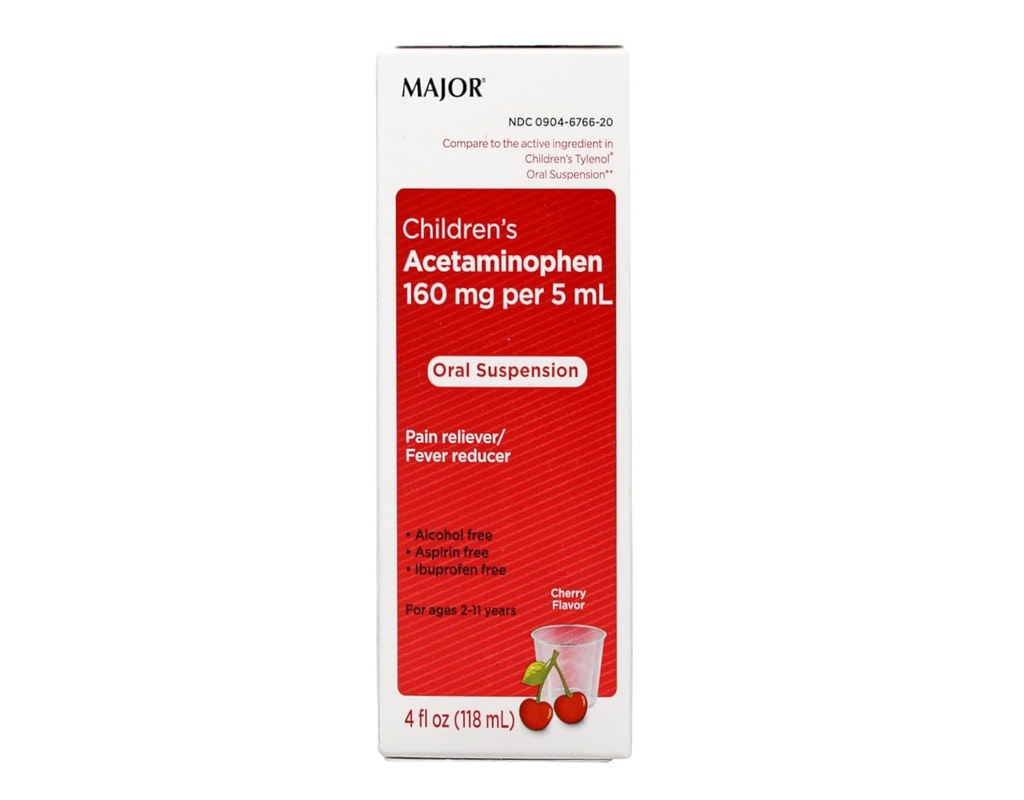 Cerise d'acétaminophène majeur pour enfants 4 Ounce