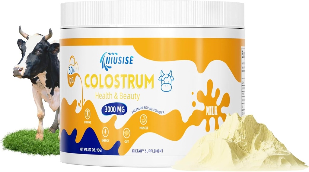 Bovine Colostrum Supplément poudre, Bovine Colostrum Superfood pour Gut Health, Bone & Immune Support, naturel IgG Bovine Colostrum Supplément pour la peau et les cheveux, facile à mélanger