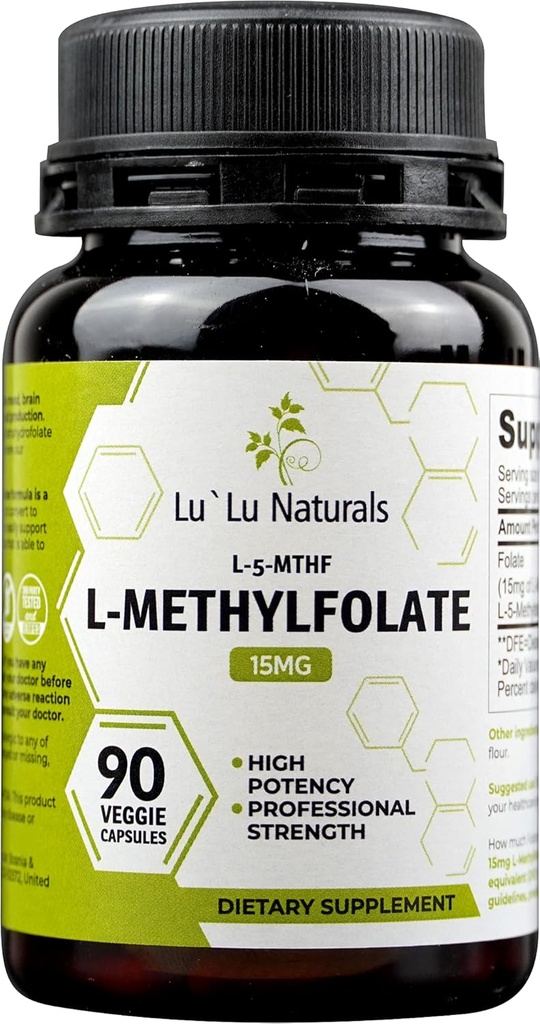 Lu'Lu Naturals L-Methylfolate 15mg Acide folique optimisé et activé. 90 Caps de Véggie Folate de méthyle, L-5-mthf