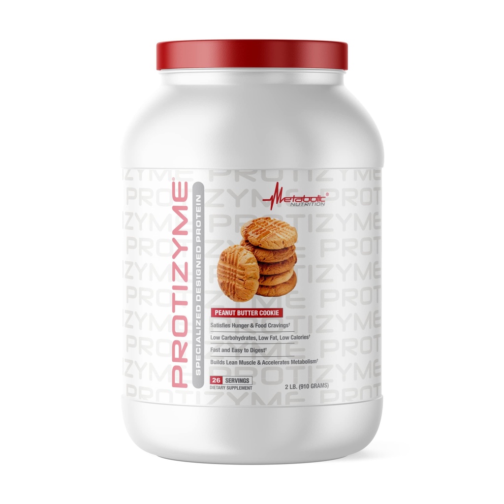 Nutrition métabolique, Protizyme, 100% poudre de protéines de lactosérum, haute protéine, faible teneur en glucides, faible teneur en gras avec enzymes digestives, 24 vitamines et minéraux essentiels, beurre d'arachide, 2 livres