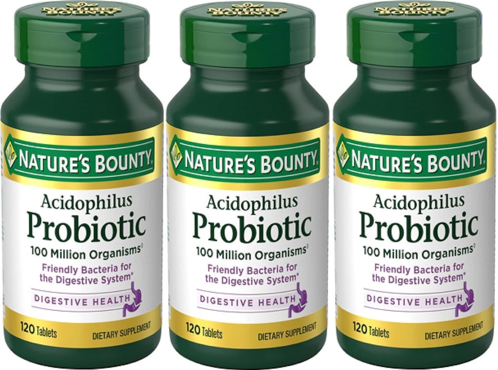 Nature's Bounty Nature's Bounty Probiotic Acidophilus, 360 Tablets (3 X 120 Count Bottles),, 360 Count ()