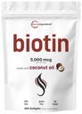 Micro Ingredients Biotin 5 000mcg. 365 Huile de coco vierge Softgels, libération rapide, approvisionnement d'un an.