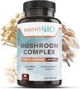 Complexe de complément de champignons bio de la Terre 2 600 mg par portion, 90 capsules, avec champignon de la Mane de Lion biologique, queue de dinde, Enoki Agaricus, blanc bouton & oyster champignons - Memory & Immune Support