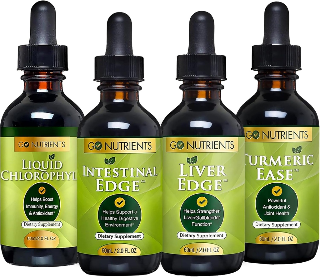 Go Nutrients Digestion & Detox Bundle – Chlorophylle liquide, bord du foie, bord intestinal, l'aisance curcuma – soutient le nettoyage, la digestion, la santé du foie et la défense du corps, revitaliser la peau et la vitalité