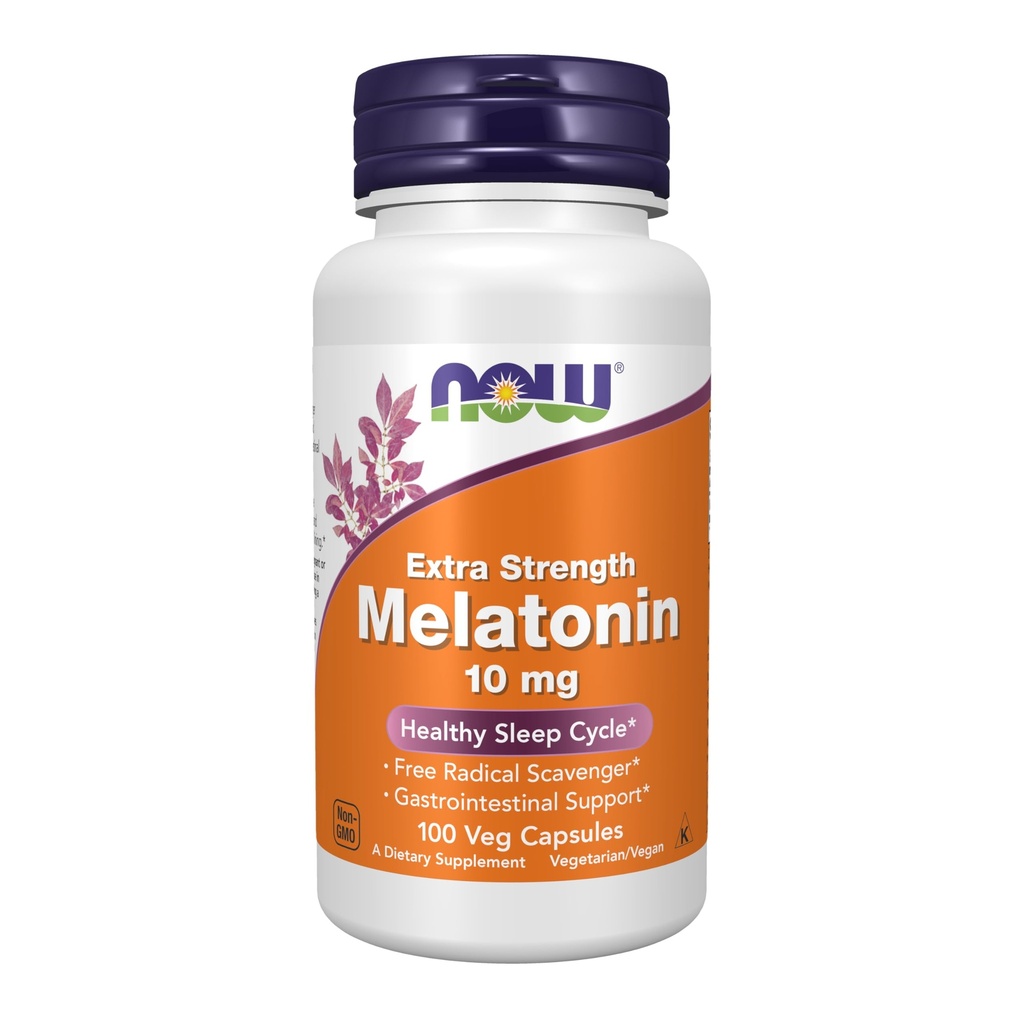 NOW Foods Supplements, Melatonin, Extra Strength 10 mg, Free Radical Scavenger*, Healthy Sleep Cycle*, 100 Veg Capsules