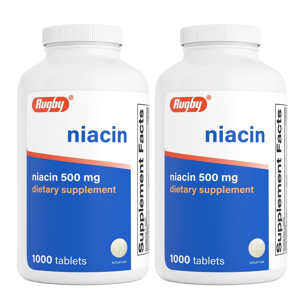 Rugby Niacine 500mg - Supplément vitamine B3 pour les hommes et les femmes - 1000 comprimés (2-pack)