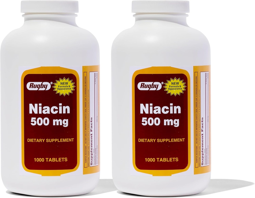 Rugby Niacine 500mg - Supplément vitamine B3 pour les hommes et les femmes - 1000 comprimés (2-pack)