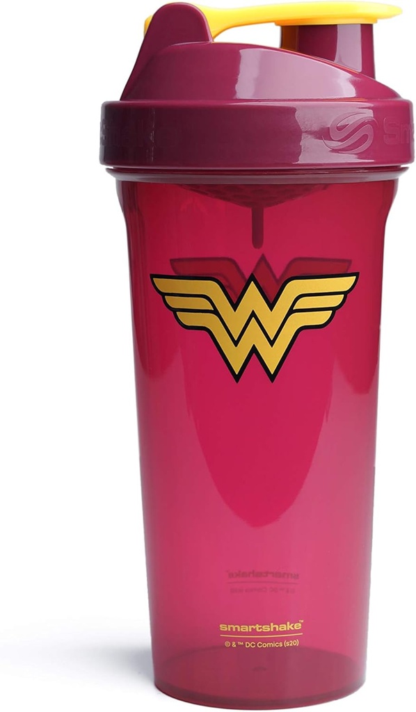 Smartshake Lite Justice League Protein Shaker Bouteille 800ml – DC Comics Bouteille d'eau, étanche BPA Sans Gym Bouteille de Shaker pour Secouer des protéines et poudre de protéines - Wonder Women Logo