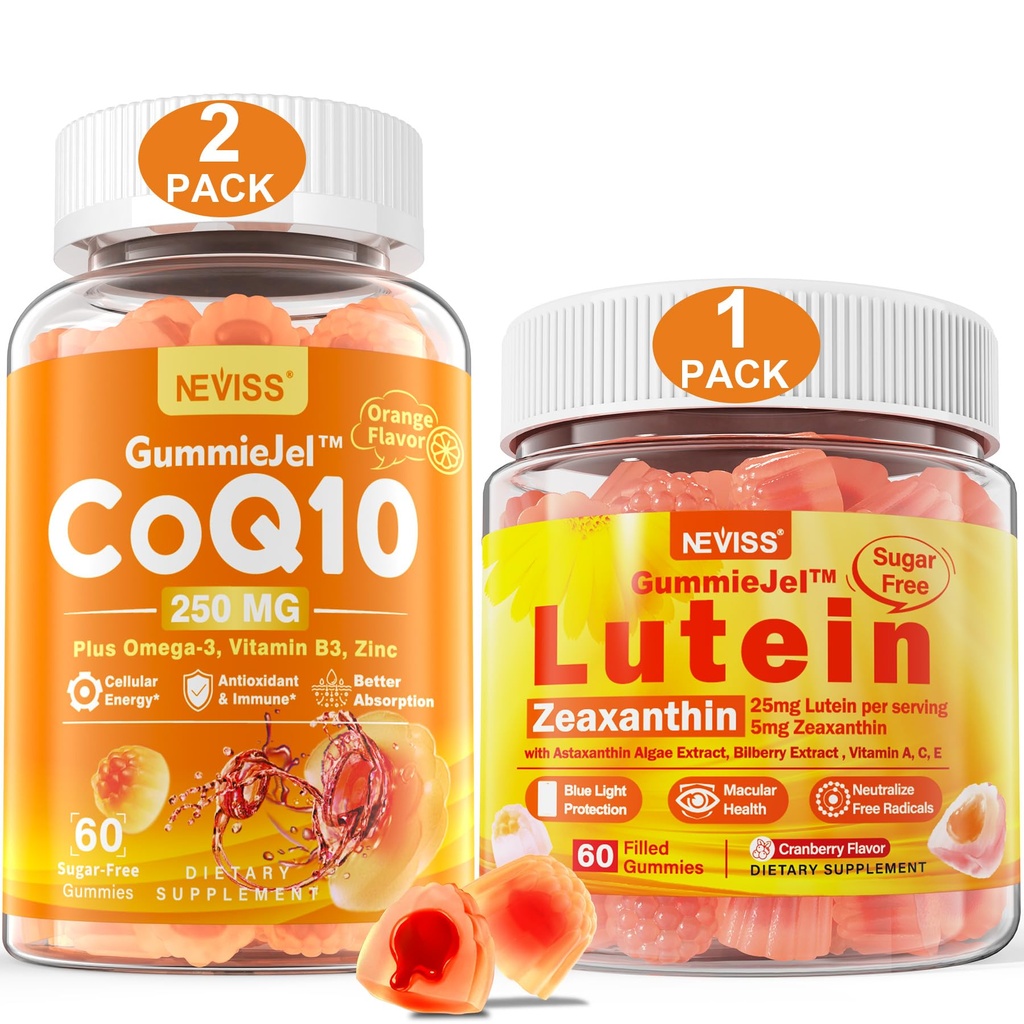 NEVISS Sugar Free Lutein Gummies 60 Count + CoQ10 Gummies 120 Count