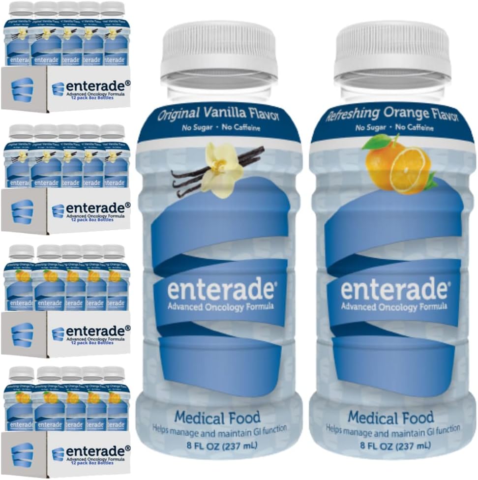 enterade AO 48 Bouteilles Orange et Vanille, spécialement conçues pour réduire les effets secondaires du traitement GI, 8 oz Orange (2 boîtes de 12) + 8 oz Vanille (2 boîtes de 12)