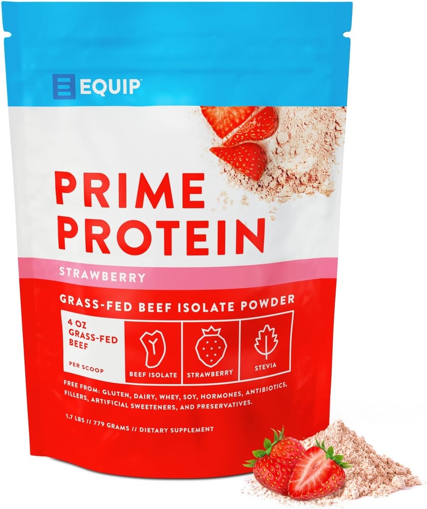 Equip Foods Premier Protéine Poudre de purée de boeuf pur, herbacé Poudre de protéines Carnivore Protéine Isolée de Paléo, Keto Friendly de Gluten et sans produits laitiers Aide à construire et à réparer Tissu de 30 portions, fraise