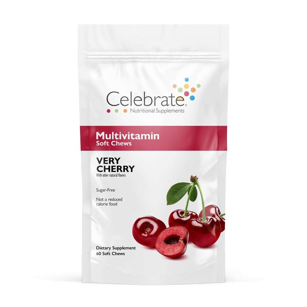 Célébrez les vitamines Bariatric Multivitamin Soft Chews - Vitamines et minéraux essentiels, sans sucre et sans gluten - Supplément gastrique de bypass et gastrectomie à manches - Cerise (60ct)