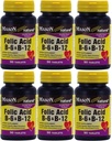 Vitamines Mason Acide folique B-6 et B12 Formule de santé cardiaque 90 Comprimés par boîte de bouteille de 6 Total 540 Comprimés