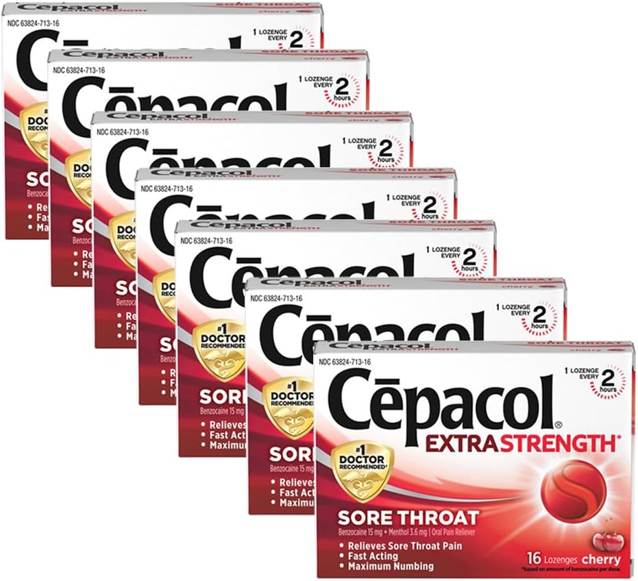 Cepacol Maximum Strength Throat Drop Lozenges, Cherry, 16 Count (Pack of 7)