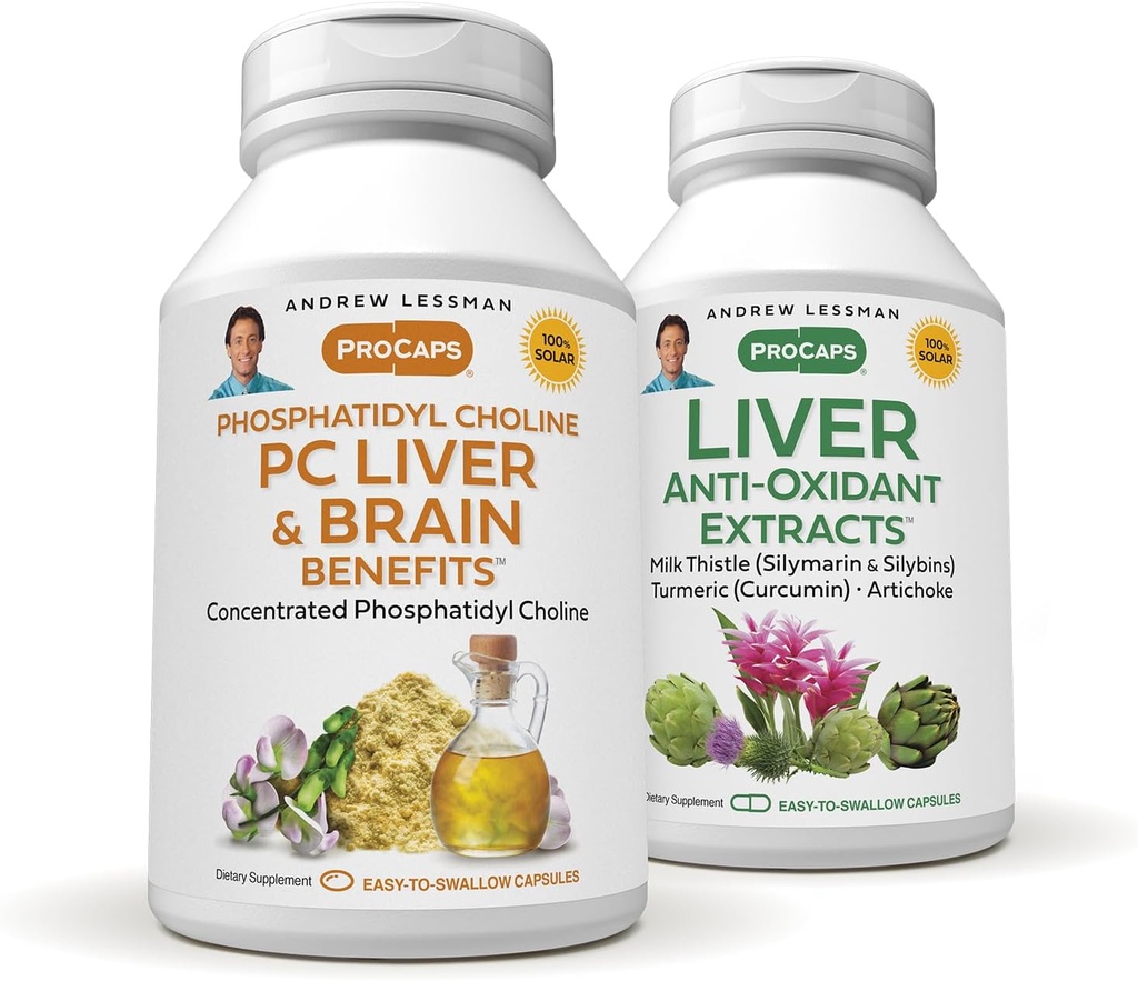 ANDREW LESSMAN PC Avantages du foie et du cerveau + Extraits anti-oxydants du foie Kit: 300 Capsules (180+120) - Phosphatidyl Choline, Thistle de lait, Artichaut, Curcumine.