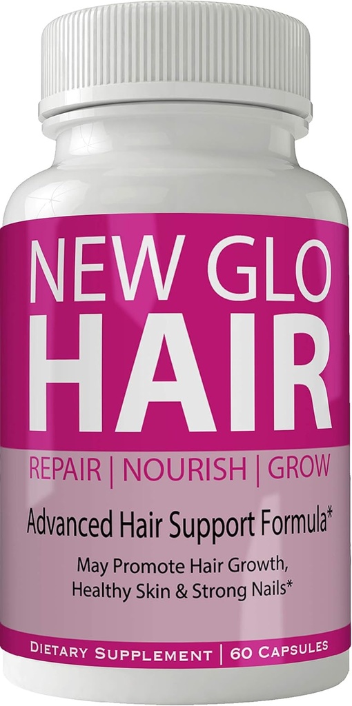 Nouveau supplément pour cheveux et ongles Glo - Vitamines et minéraux de croissance des cheveux avec biotine - Sans gluten 60 Capsules - Peau de laque et ongles de la formule de croissance extra force