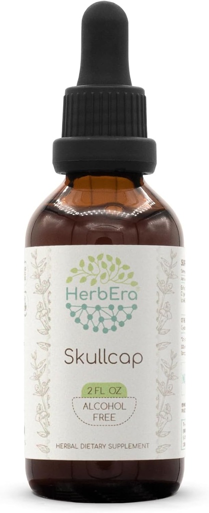 HerbEra Skullcap B60 Extrait d'herbe sans alcool Teinture, gouttes liquides concentrées Crâne naturel (Scutellaria lateriflora) 2 fl oz
