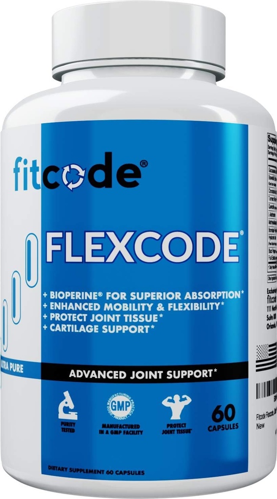 fitcode Flexcode Ultra Premium Joint Support, Glucosamine, Turmeric, MSM, Chondroïtine, acide hyaluronique, sans gluten, pour hommes et femmes (30 portions)