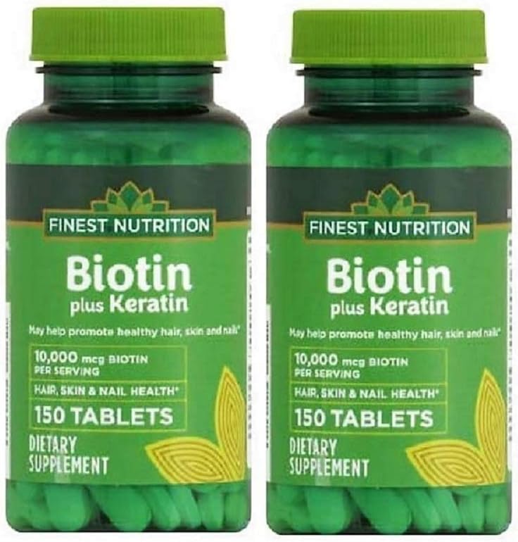 Plus fine nutrition Biotine Plus Keratine - 10 000 mcg - 300 Compte - 2 paquets