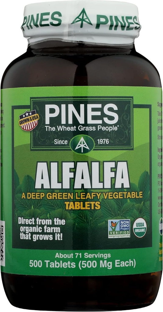 Pins Alfalfa comprimés, The Original Green Superfood, USDA biologique, sans gluten et non-OGM, 500mg chacun, 500 comprimés