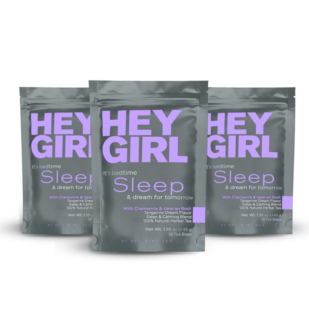 Hey Girl Sleep Tea - Natural Herbal Bedtime Tea Bags avec Camomille, Fleur de Passion, Racine Valérienne, Baume de Citron - Calme, Relaxing Adultes Sleepy Night Time Tea - Cadeaux de relaxation pour les femmes 3 packs
