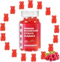 Magnésium Glycinate Gommies 400mg,Magnésium l-Thréonate 200mg Gummie, supplément du complexe de magnésium et de potassium pour soutenir la mémoire, le sang et le sommeil,(60 Gommies de magnésium, Arôme de framboise)