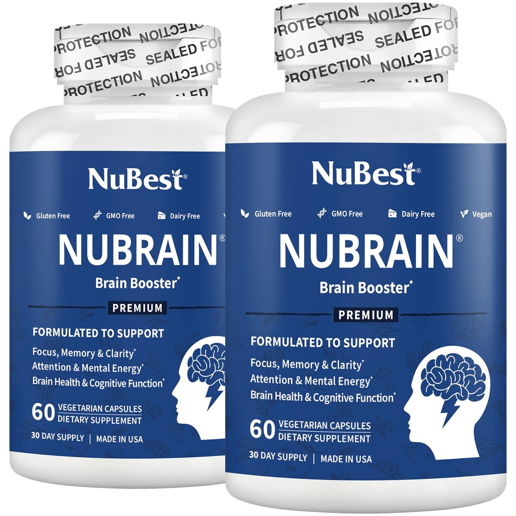 Booster NuBrain - Supplément Cerveau pour Booster Cerveau, Mémoire, Focus & Clarity Support avec St. John, Ginkgo Biloba, Bacopa & More