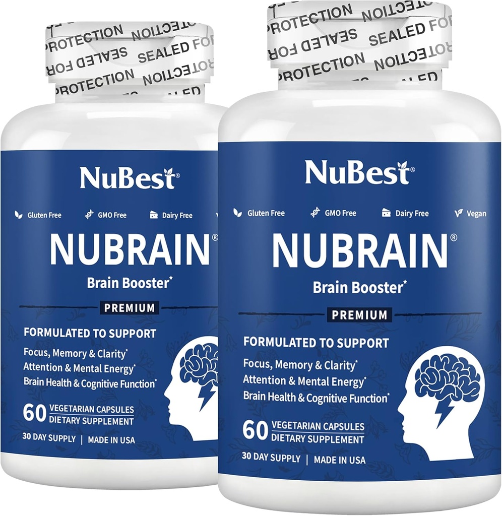 Booster NuBrain - Supplément Cerveau pour Booster Cerveau, Mémoire, Focus & Clarity Support avec St. John, Ginkgo Biloba, Bacopa & More