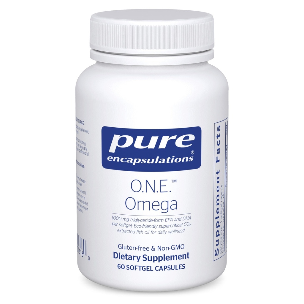 Encapsulations pures O.N.E. Omega - Supplément à l'huile de poisson pour la santé cardiaque, les articulations, la peau, les yeux et la cognition* - Huile de poisson concentré avec EPA et DHA - 60 capsules de softgel