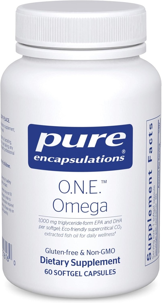 Encapsulations pures O.N.E. Omega - Supplément à l'huile de poisson pour la santé cardiaque, les articulations, la peau, les yeux et la cognition* - Huile de poisson concentré avec EPA et DHA - 60 capsules de softgel