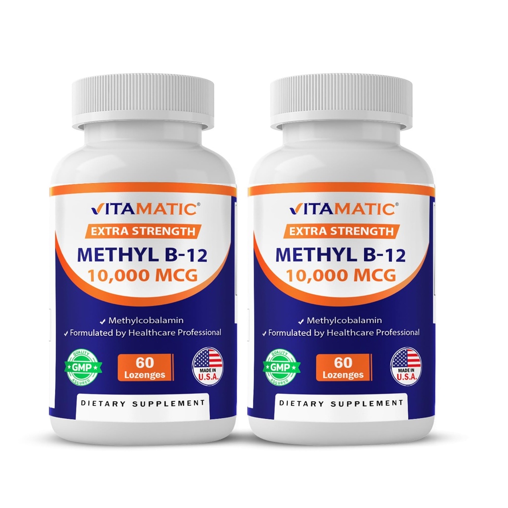 Vitamine de méthyle Vitamine B12 (méthylcobalamine) 10 000 mcg (10mg) 60 Lozenges - Source supérieure de vitamine B12 (2 Pack)