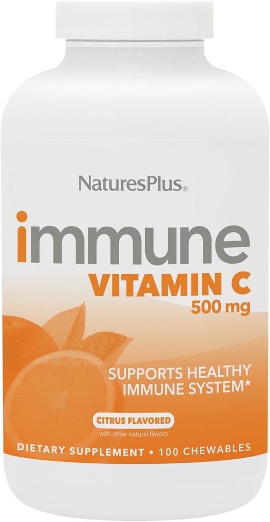 NaturesPlus Immune Vitamine C, Citrus - 100 Chewables - All-Natural Immune System Support - Formule haute puissance avec bioflavonoïdes et superaliments - Non-Acidique et doux sur l'estomac - 100 portions