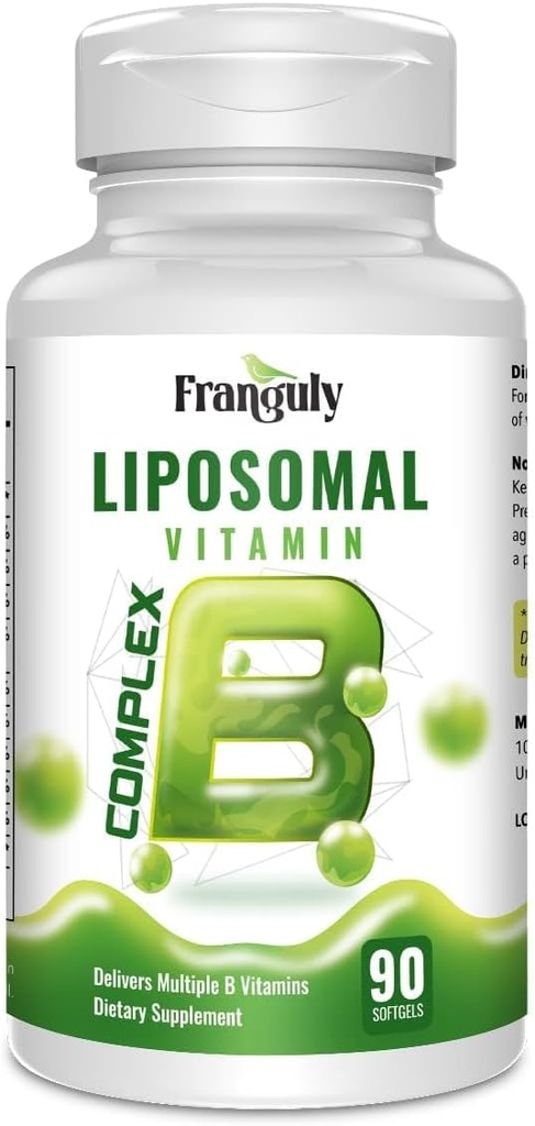 Complexe Liposomale B conçu pour les vitamines à haute absorption B avec la vitamine Choline Inositol B1, B2, B3, B5, B6, Biotine, Folate, Méthylé B12- Immune, Énergie, Crain Heart Support 90 Softgels