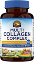Vitalitown Multi Collagen Complex, Type I, II, III avec biotine, vitamine C, acide hyaluronique, curcuma, poivre noir pour la peau, cheveux, ongles, 90 capsules, non-OGM